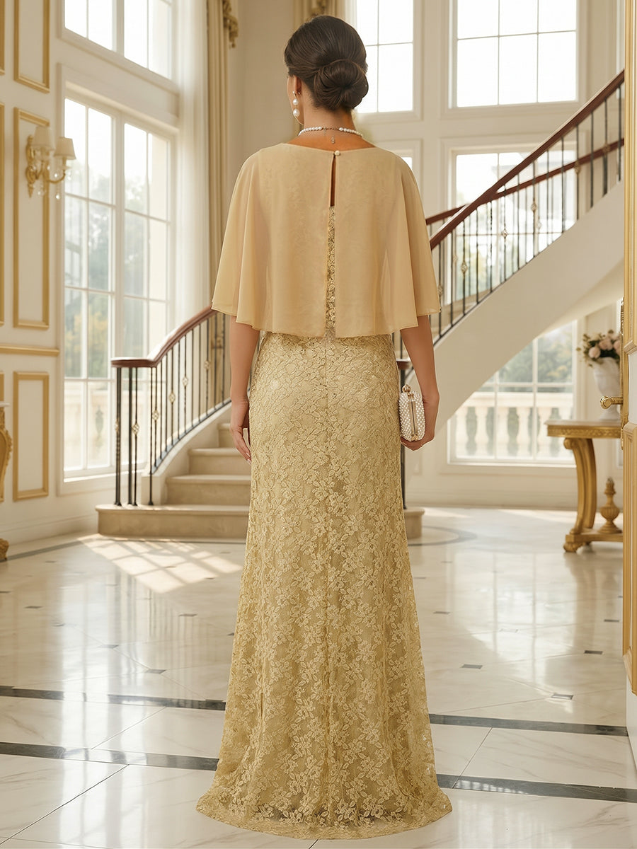 Sheath/Column Cape Sleeves Mother of the Bride & Groom Dresses with Floral Beaded Sequin Embroidered (SHI22500491)