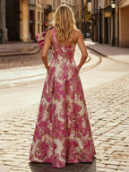 One Shoulder Jacquard Satin Mother of the Bride Dresses with Bow (SHI22500515)