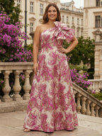 One Shoulder Jacquard Satin Mother of the Bride Dresses with Bow (SHI22500515)