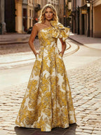 One Shoulder Jacquard Satin Mother of the Bride Dresses with Bow (SHI22500515)