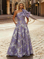 One Shoulder Jacquard Satin Mother of the Bride Dresses with Bow (SHI22500515)