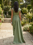 A-Line Lace Appliques Maxi Mother of the Bride & Groom Dresses with Flutter Sleeves Chiffon Bodice (SHI22500731)