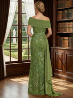 A-Line Satin V-Neck 3/4 Sleeve Mother of the Bride Dresses Floor-Length Ball Gown with Applique (SHI22500294)