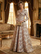 A-Line/Princess Pleated Two-Piece Tea-Length Mother of the Bride Dresses with Cascading Ruffles (SHI22500054)