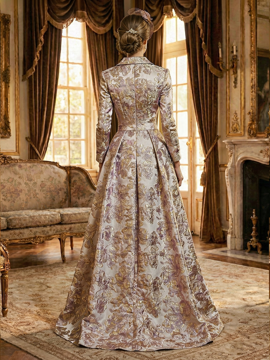 Jacquard A-Line/Princess V-Neck Floor-Length Mother of the Bride & Groom Dresses with Ruched Waist & Pockets (SHI22501298)