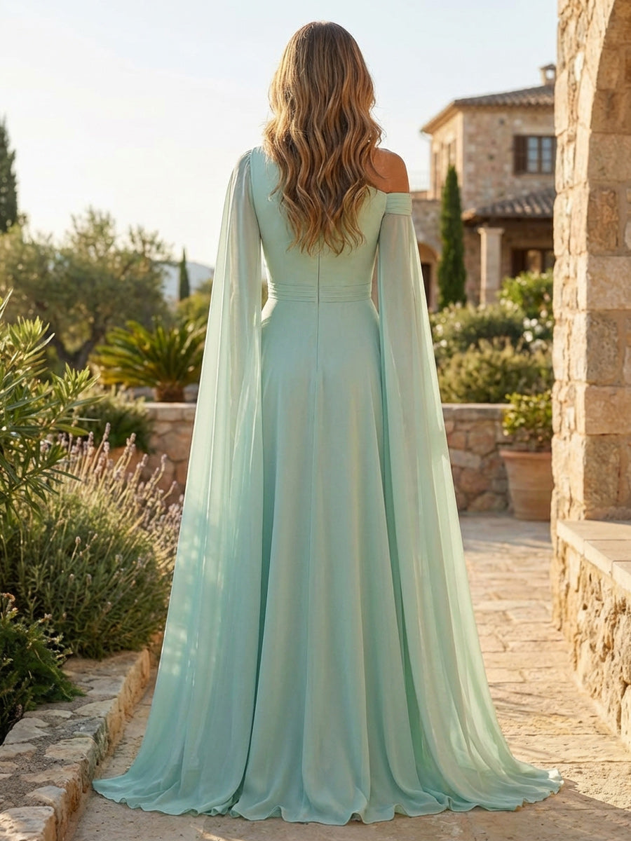 A-Line/Princess Scoop Illusion Lace Appliques Tea-Length Mother of the Bride Dresses with Pleated Ruffle (SHI22500105)