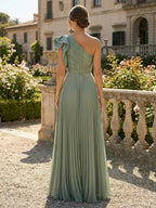 A-Line Pleated Chiffon One Shoulder Floor-Length Mother of the Bride & Groom Dresses (SHI22500625)