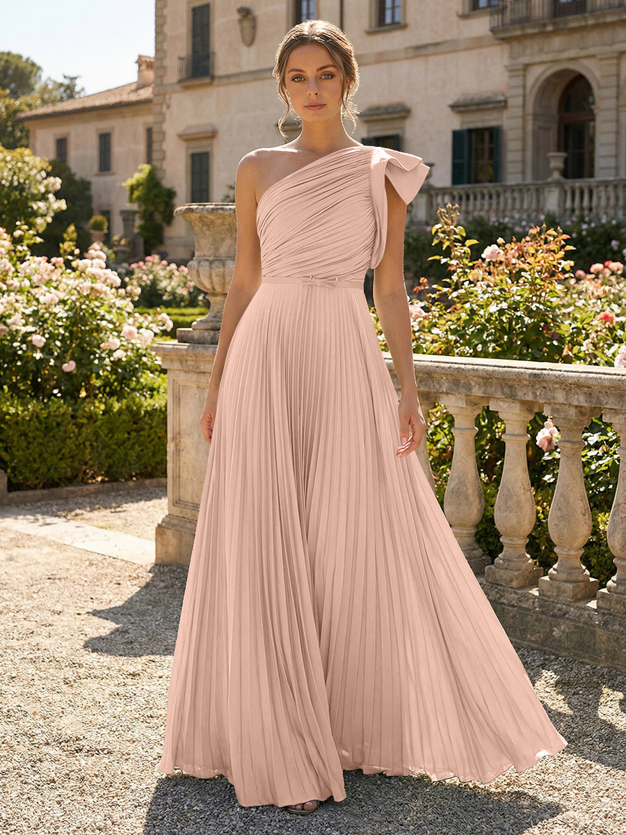 A-Line Pleated Chiffon One Shoulder Floor-Length Mother of the Bride & Groom Dresses (SHI22500625)