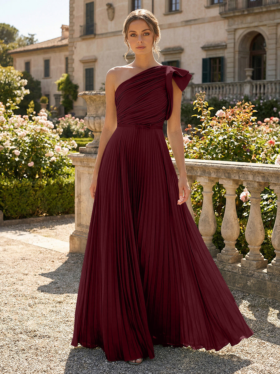 A-Line Pleated Chiffon One Shoulder Floor-Length Mother of the Bride & Groom Dresses (SHI22500625)