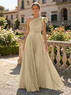 A-Line Pleated Chiffon One Shoulder Floor-Length Mother of the Bride & Groom Dresses (SHI22500625)