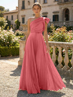 A-Line Pleated Chiffon One Shoulder Floor-Length Mother of the Bride & Groom Dresses (SHI22500625)