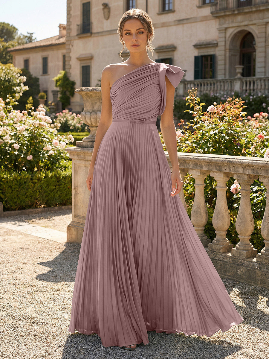 A-Line Pleated Chiffon One Shoulder Floor-Length Mother of the Bride & Groom Dresses (SHI22500625)