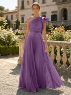 A-Line Pleated Chiffon One Shoulder Floor-Length Mother of the Bride & Groom Dresses (SHI22500625)