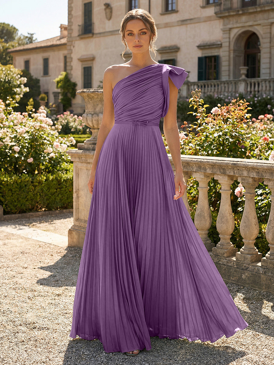 A-Line Pleated Chiffon One Shoulder Floor-Length Mother of the Bride & Groom Dresses (SHI22500625)