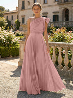 A-Line Pleated Chiffon One Shoulder Floor-Length Mother of the Bride & Groom Dresses (SHI22500625)