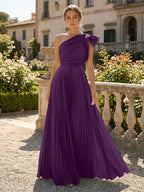A-Line Pleated Chiffon One Shoulder Floor-Length Mother of the Bride & Groom Dresses (SHI22500625)
