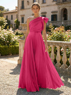A-Line Pleated Chiffon One Shoulder Floor-Length Mother of the Bride & Groom Dresses (SHI22500625)