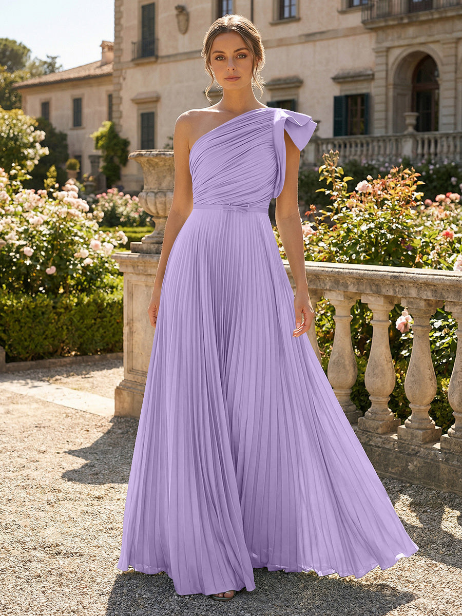 A-Line Pleated Chiffon One Shoulder Floor-Length Mother of the Bride & Groom Dresses (SHI22500625)