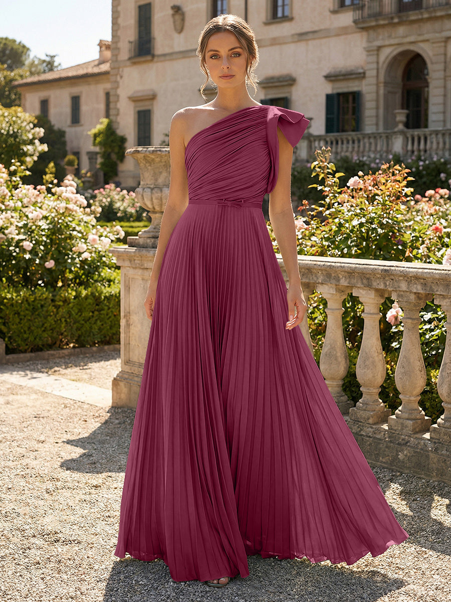 A-Line Pleated Chiffon One Shoulder Floor-Length Mother of the Bride & Groom Dresses (SHI22500625)