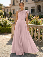 A-Line Pleated Chiffon One Shoulder Floor-Length Mother of the Bride & Groom Dresses (SHI22500625)