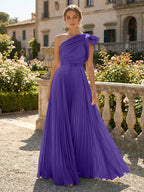 A-Line Pleated Chiffon One Shoulder Floor-Length Mother of the Bride & Groom Dresses (SHI22500625)
