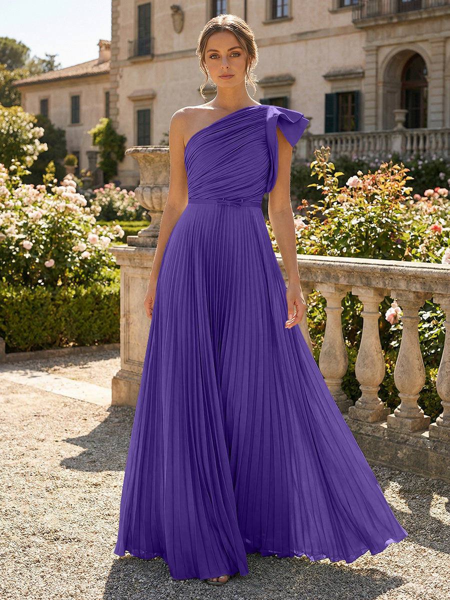 A-Line Pleated Chiffon One Shoulder Floor-Length Mother of the Bride & Groom Dresses (SHI22500625)
