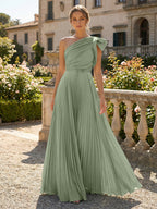 A-Line Pleated Chiffon One Shoulder Floor-Length Mother of the Bride & Groom Dresses (SHI22500625)
