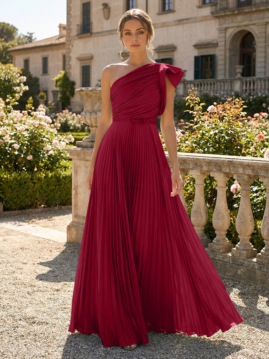 A-Line Pleated Chiffon One Shoulder Floor-Length Mother of the Bride & Groom Dresses (SHI22500625)