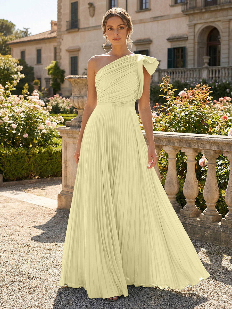A-Line Pleated Chiffon One Shoulder Floor-Length Mother of the Bride & Groom Dresses (SHI22500625)