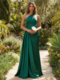A-Line Satin One Shoulder Floor-Length Mother of the Bride & Groom Dresses with Sweep Train (SHI22500626)