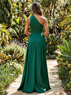 A-Line Satin One Shoulder Floor-Length Mother of the Bride & Groom Dresses with Sweep Train (SHI22500626)