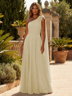 A-Line Chiffon One Shoulder Draped Cape Sleeves Floor-Length Mother of the Bride & Groom Dresses (SHI22500629)
