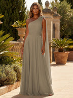 A-Line Chiffon One Shoulder Draped Cape Sleeves Floor-Length Mother of the Bride & Groom Dresses (SHI22500629)