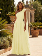 A-Line Chiffon One Shoulder Draped Cape Sleeves Floor-Length Mother of the Bride & Groom Dresses (SHI22500629)