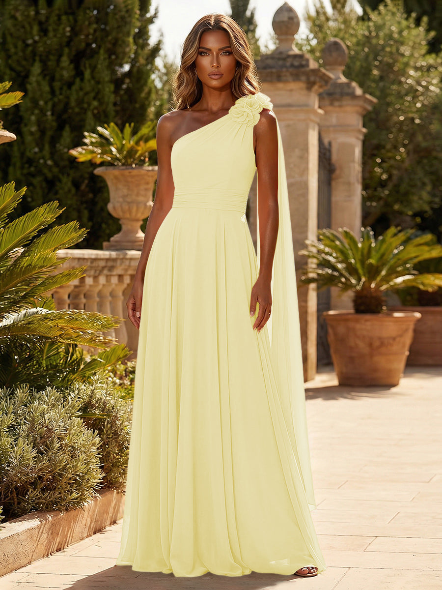 A-Line Chiffon One Shoulder Draped Cape Sleeves Floor-Length Mother of the Bride & Groom Dresses (SHI22500629)