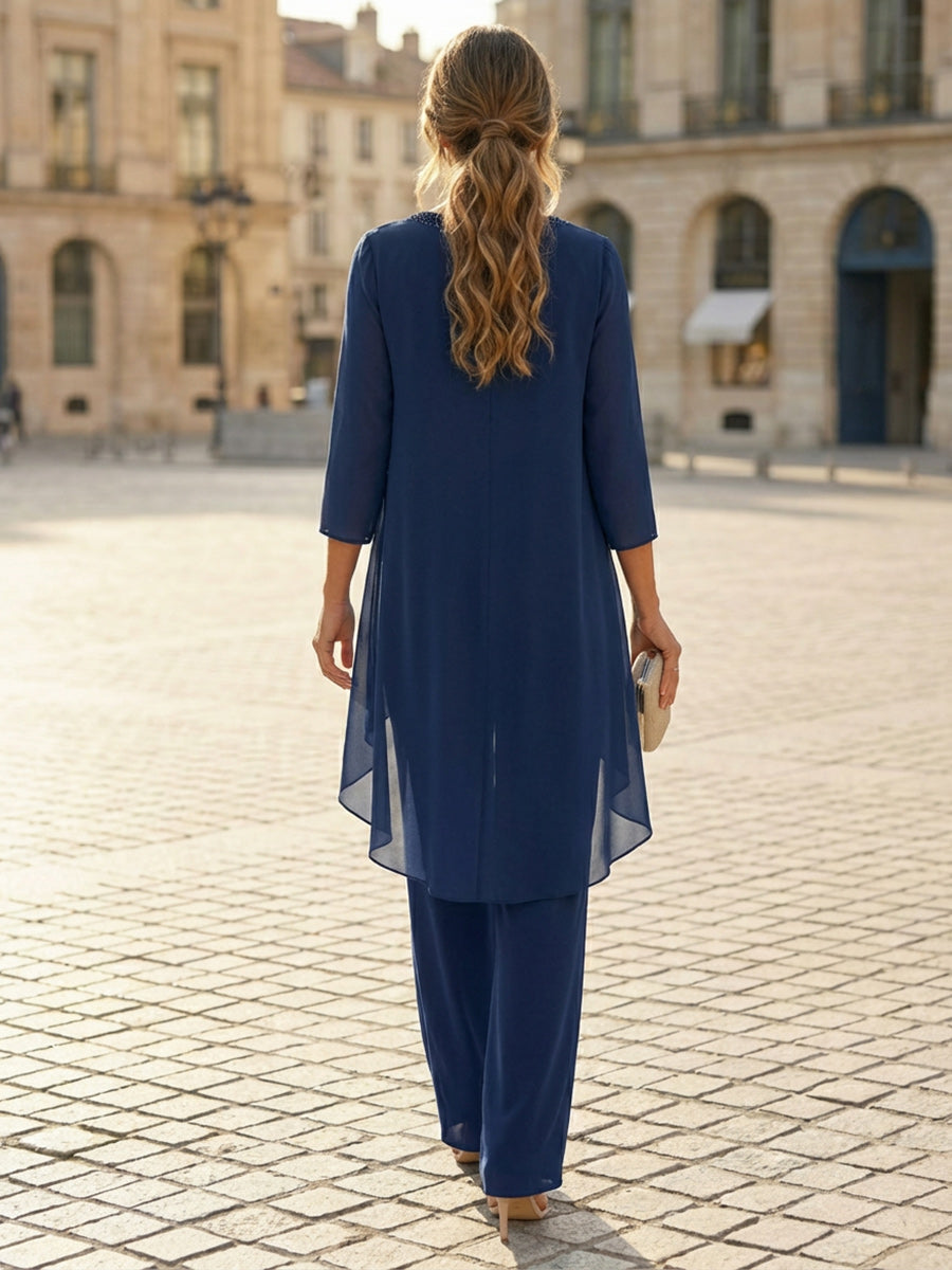 Sheath V Neck 3/4 Sleeve Sequined Mother of the Bride Dresses with Appliques (SHI22500209)