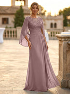 A-Line Chiffon Cape Sleeves Floor-Length Mother of the Bride & Groom Dresses with Rhinestones & Ruched Waist (SHI22500634)