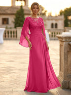 A-Line Chiffon Cape Sleeves Floor-Length Mother of the Bride & Groom Dresses with Rhinestones & Ruched Waist (SHI22500634)