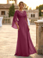 A-Line Chiffon Cape Sleeves Floor-Length Mother of the Bride & Groom Dresses with Rhinestones & Ruched Waist (SHI22500634)