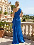 A-Line Satin One Shoulder Floor-Length Mother of the Bride & Groom Dresses with Sweep Train (SHI22500626)