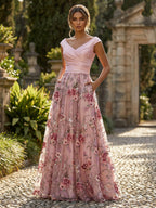 A-Line Floor-Length Chiffon Cape Sleeves Mother of the Bride & Groom Dresses with Tiered Ruffles (SHI22500723)