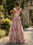 A-Line Floor-Length Chiffon Cape Sleeves Mother of the Bride & Groom Dresses with Tiered Ruffles (SHI22500723)