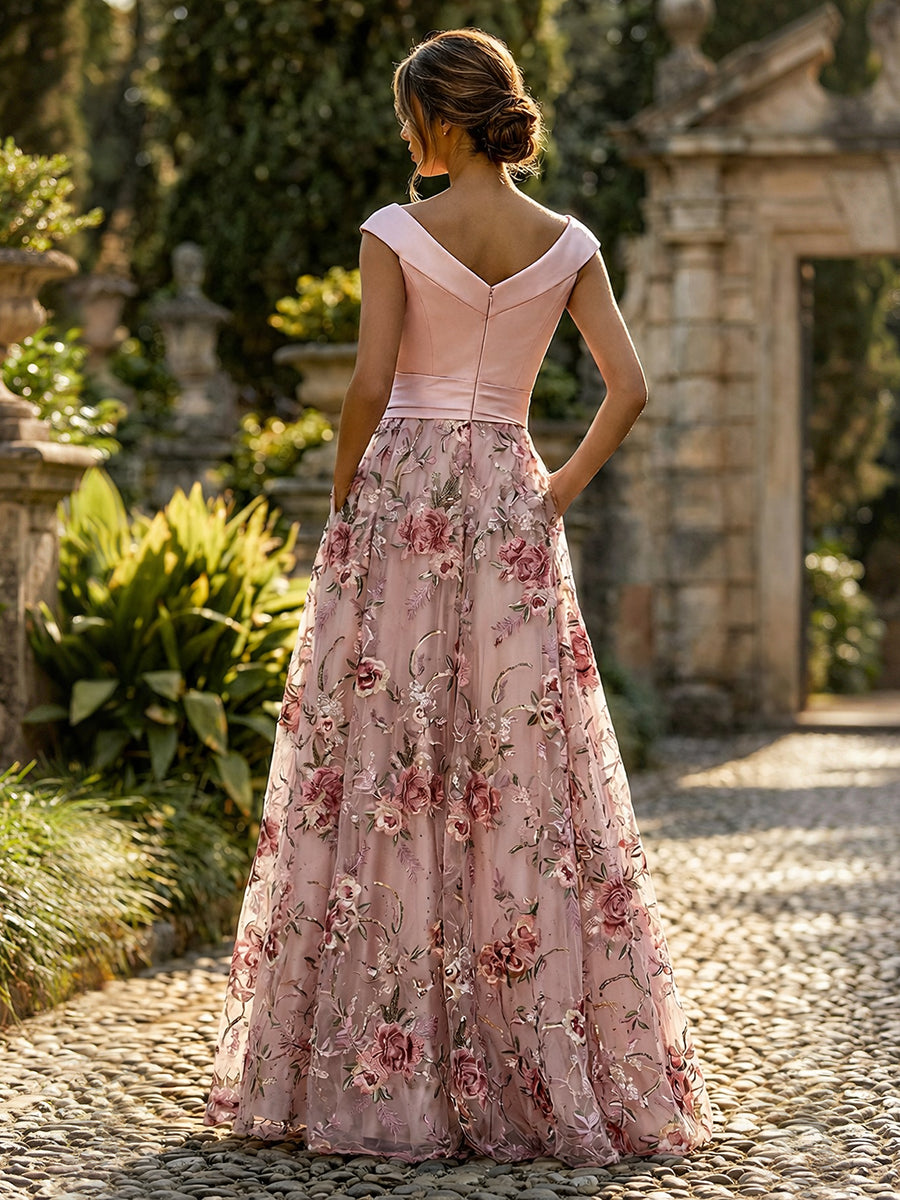 A-Line Floor-Length Chiffon Cape Sleeves Mother of the Bride & Groom Dresses with Tiered Ruffles (SHI22500723)