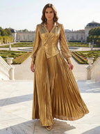 Satin A Line 3/4 Sleeve Floor Length Mother of the Bride Dresses with Flower (SHI22500168)