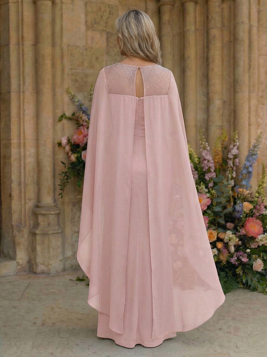 A-Line Chiffon Pleated Long Mother of the Bride & Groom Dresses with 3/4 Flutter Sleeves & Sequin Waist (SHI22500702)