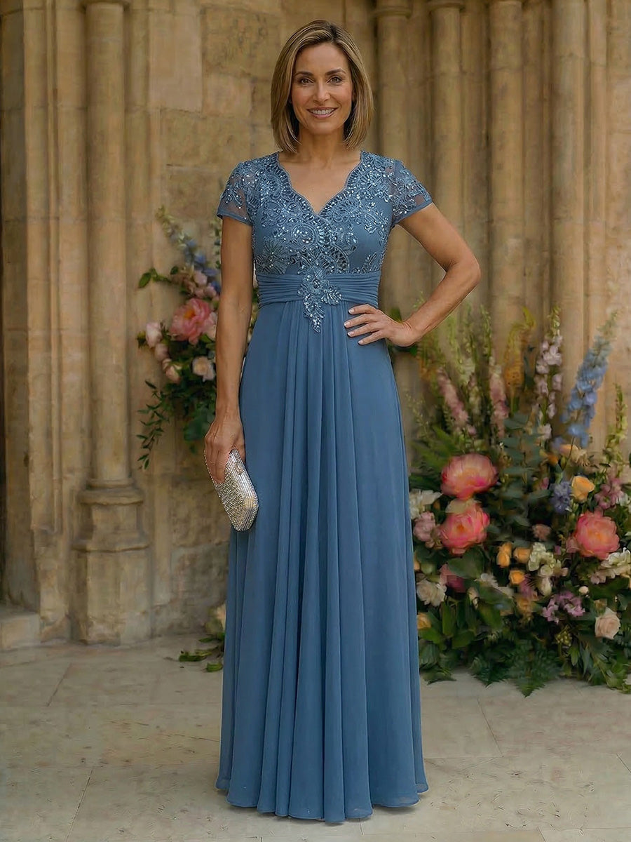 A-Line Chiffon Pleated Floor-Length Mother of the Bride & Groom Dresses with Ruched Corset (SHI22500766)