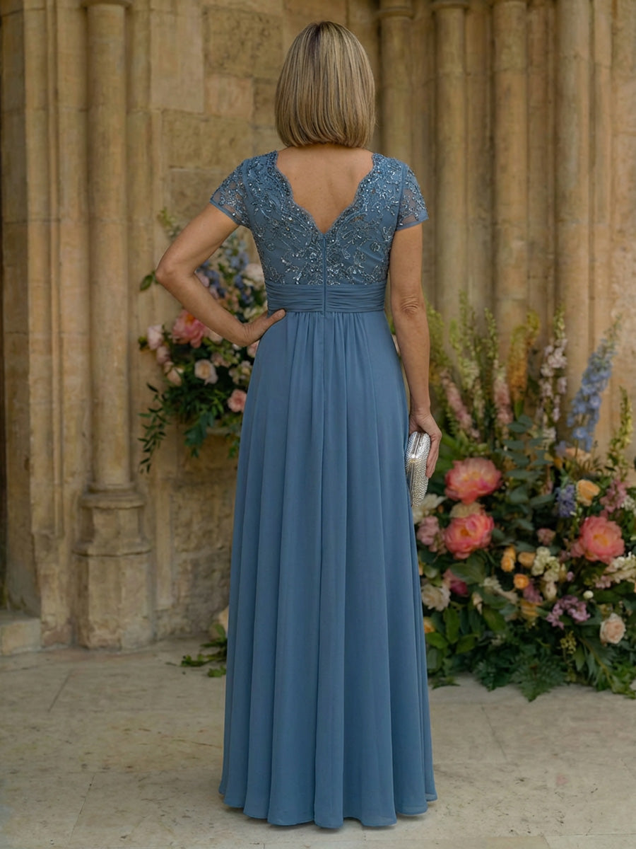 A-Line Chiffon Pleated Floor-Length Mother of the Bride & Groom Dresses with Ruched Corset (SHI22500766)