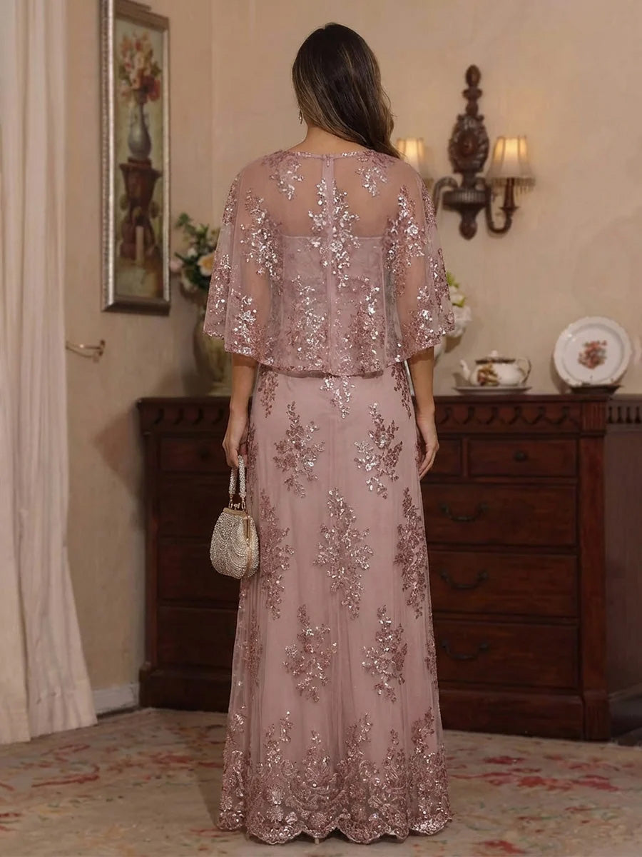 Tulle A-Line Maxi Mother of the Bride & Groom Dresses with Sequin Embroidery Bodice (SHI22500783)