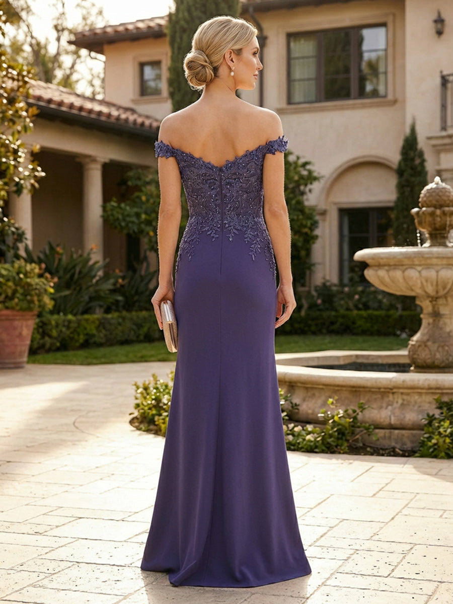 Sheath/Column Scoop Neck Floor-Length Mother of the Bride Dresses with Asymmetical Cape (SHI22500011)