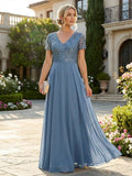 A-Line Chiffon Short Sleeves Mother of the Bride & Groom Dresses with Sequin Bodice (SHI22500685)